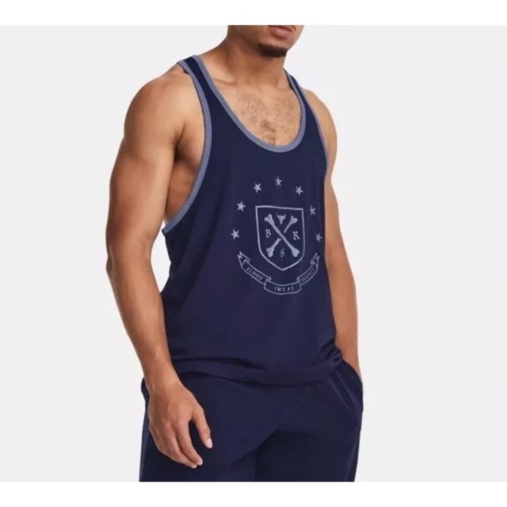 UNDER ARMOUR Project Rock Gym Tank Shirt Navy Blue Men's M *NEW* 1380109-410 $55